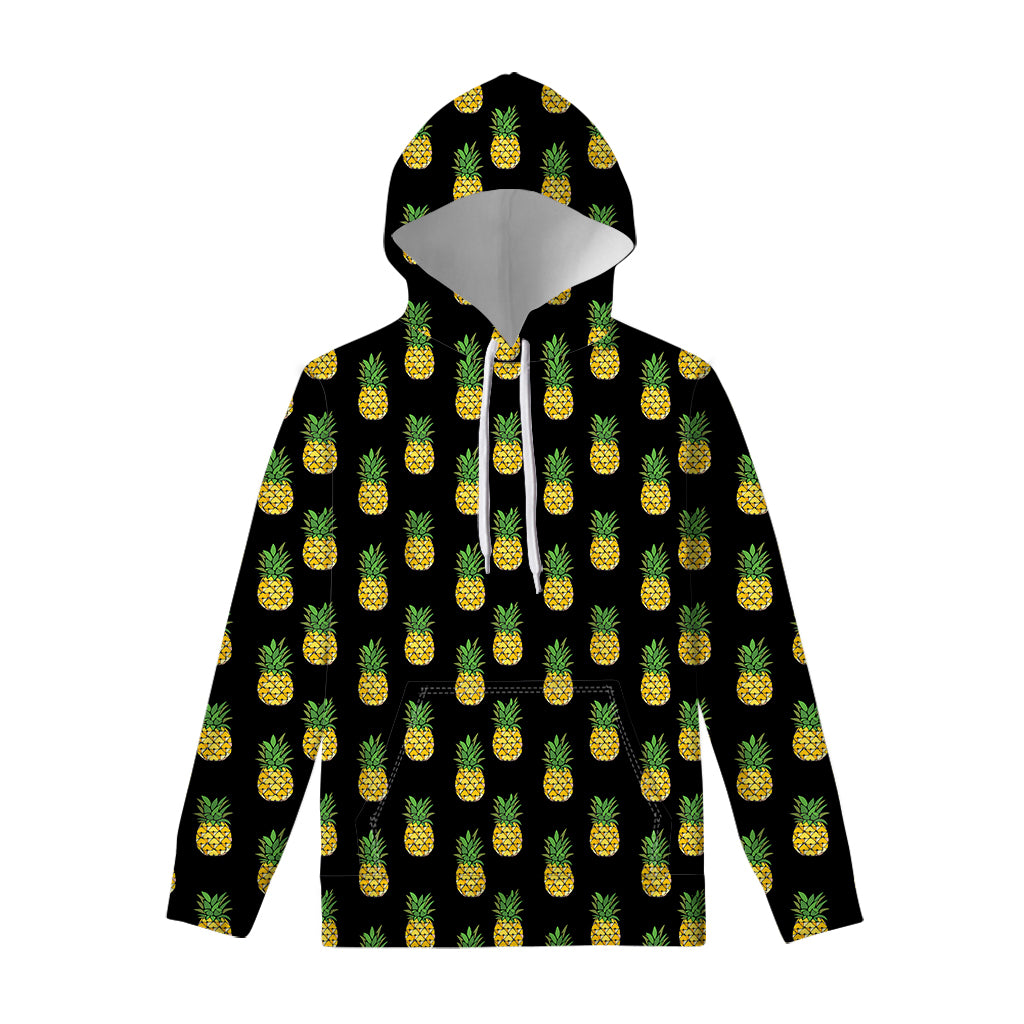 Black Cute Pineapple Pattern Print Pullover Hoodie