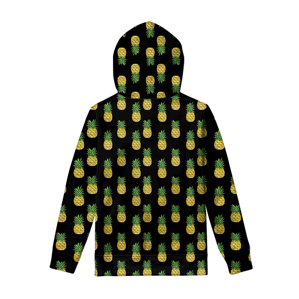 Black Cute Pineapple Pattern Print Pullover Hoodie