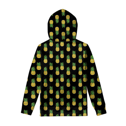 Black Cute Pineapple Pattern Print Pullover Hoodie