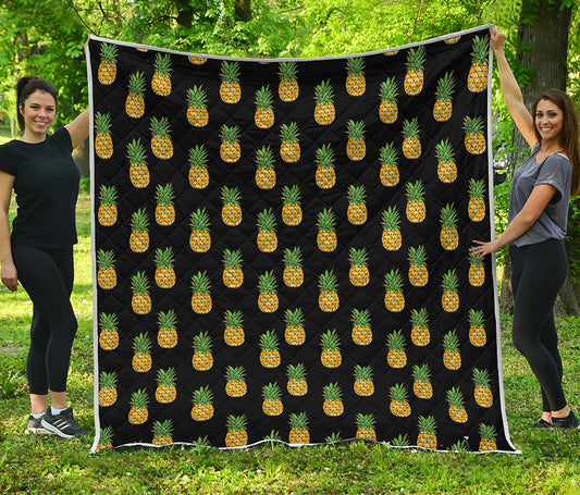 Black Cute Pineapple Pattern Print Quilt