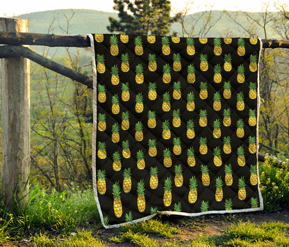 Black Cute Pineapple Pattern Print Quilt