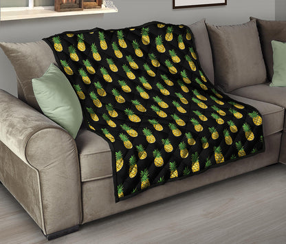 Black Cute Pineapple Pattern Print Quilt