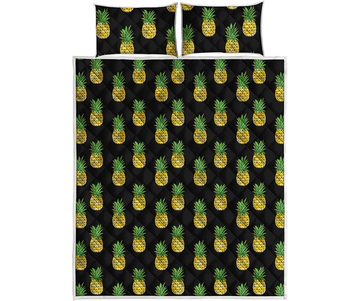 Black Cute Pineapple Pattern Print Quilt Bed Set