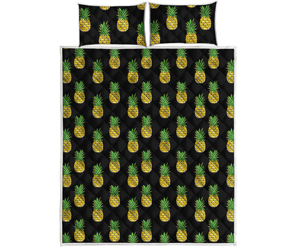 Black Cute Pineapple Pattern Print Quilt Bed Set