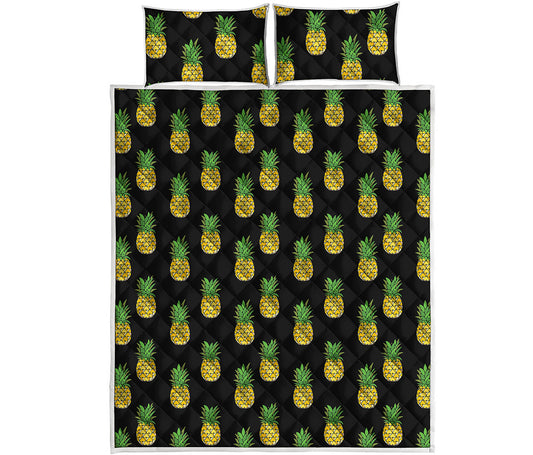 Black Cute Pineapple Pattern Print Quilt Bed Set