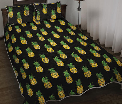 Black Cute Pineapple Pattern Print Quilt Bed Set