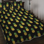 Black Cute Pineapple Pattern Print Quilt Bed Set