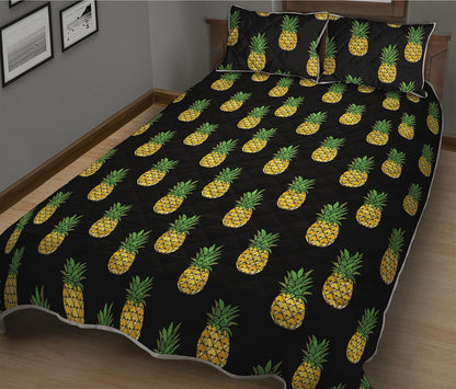 Black Cute Pineapple Pattern Print Quilt Bed Set