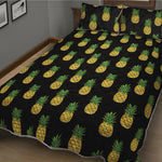 Black Cute Pineapple Pattern Print Quilt Bed Set