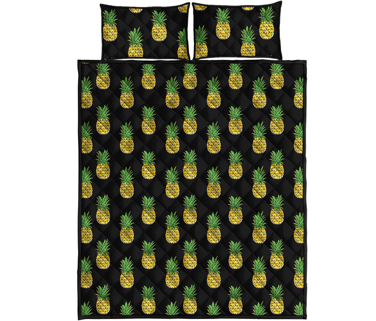 Black Cute Pineapple Pattern Print Quilt Bed Set