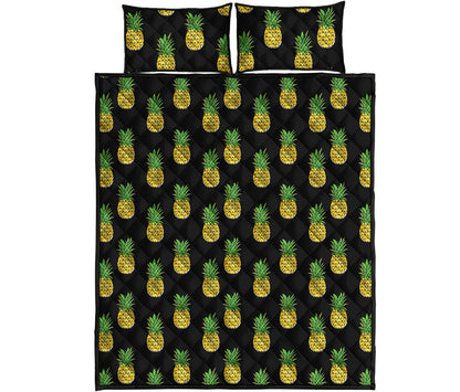 Black Cute Pineapple Pattern Print Quilt Bed Set