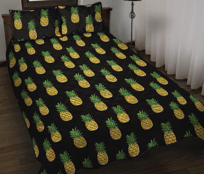 Black Cute Pineapple Pattern Print Quilt Bed Set