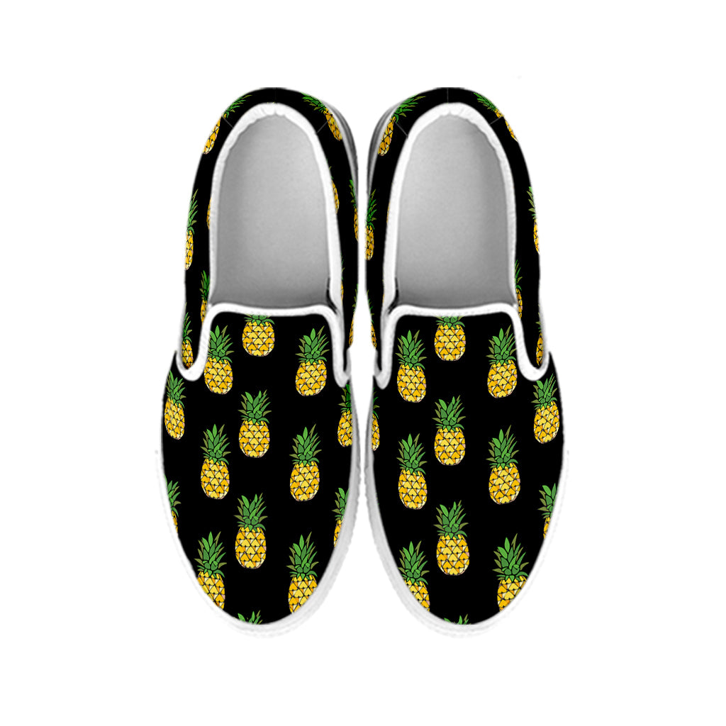 Black Cute Pineapple Pattern Print White Slip On Shoes