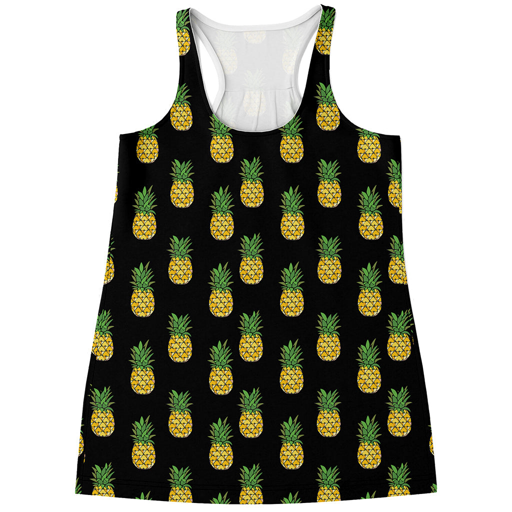 Black Cute Pineapple Pattern Print Women's Racerback Tank Top