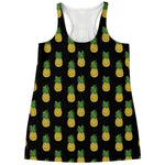 Black Cute Pineapple Pattern Print Women's Racerback Tank Top