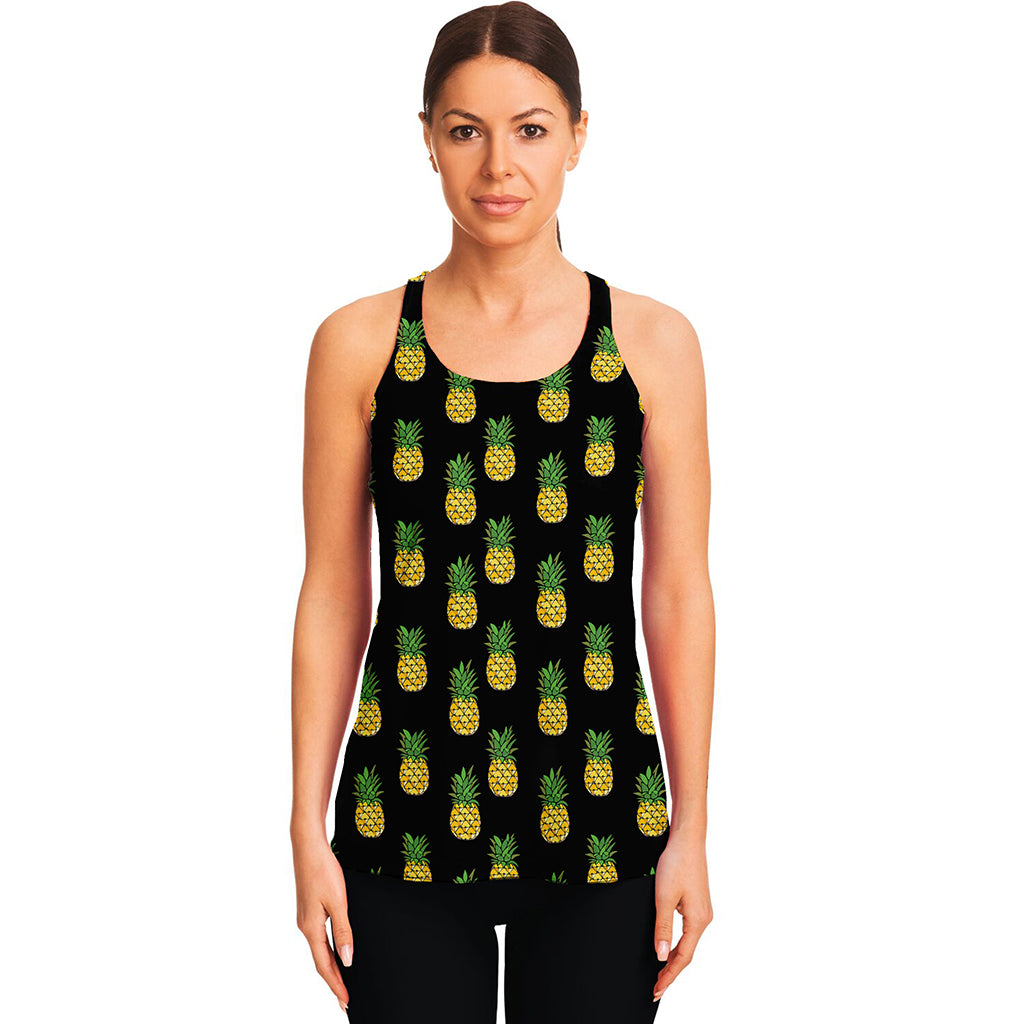 Black Cute Pineapple Pattern Print Women's Racerback Tank Top