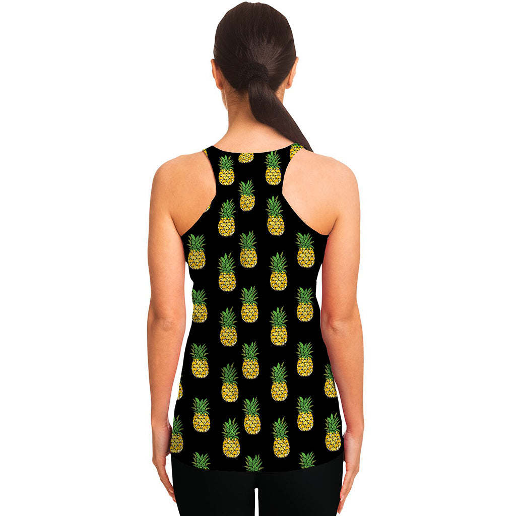 Black Cute Pineapple Pattern Print Women's Racerback Tank Top