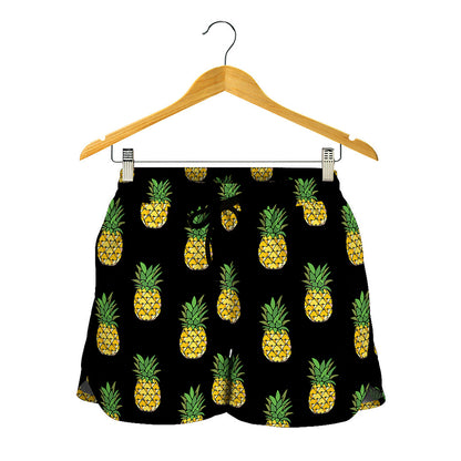 Black Cute Pineapple Pattern Print Women's Shorts