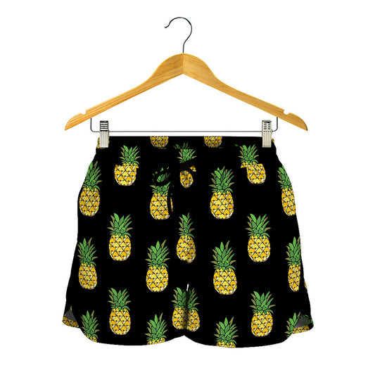 Black Cute Pineapple Pattern Print Women's Shorts