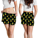 Black Cute Pineapple Pattern Print Women's Shorts