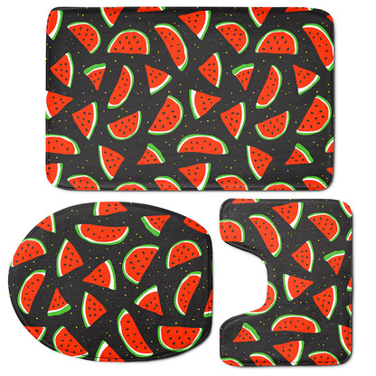 Black Cute Watermelon Pattern Print 3 Piece Bath Mat Set