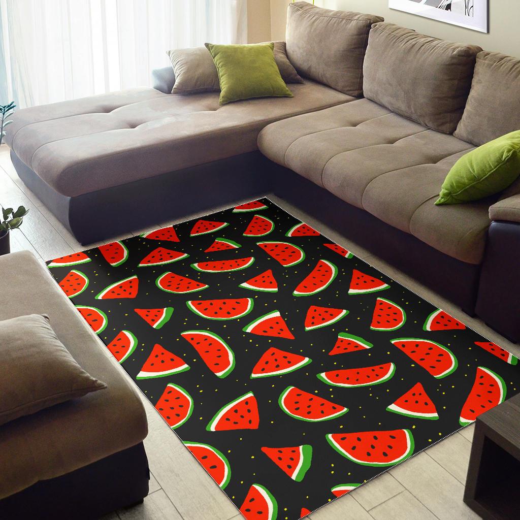 Black Cute Watermelon Pattern Print Area Rug GearFrost