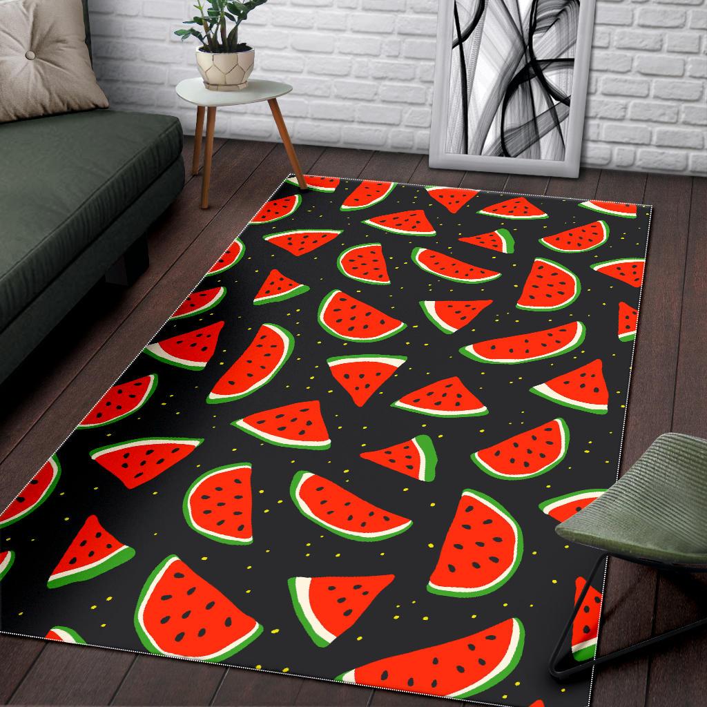 Black Cute Watermelon Pattern Print Area Rug GearFrost