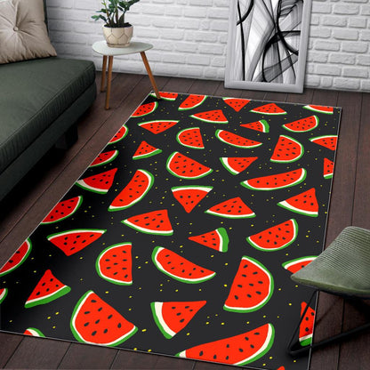 Black Cute Watermelon Pattern Print Area Rug GearFrost
