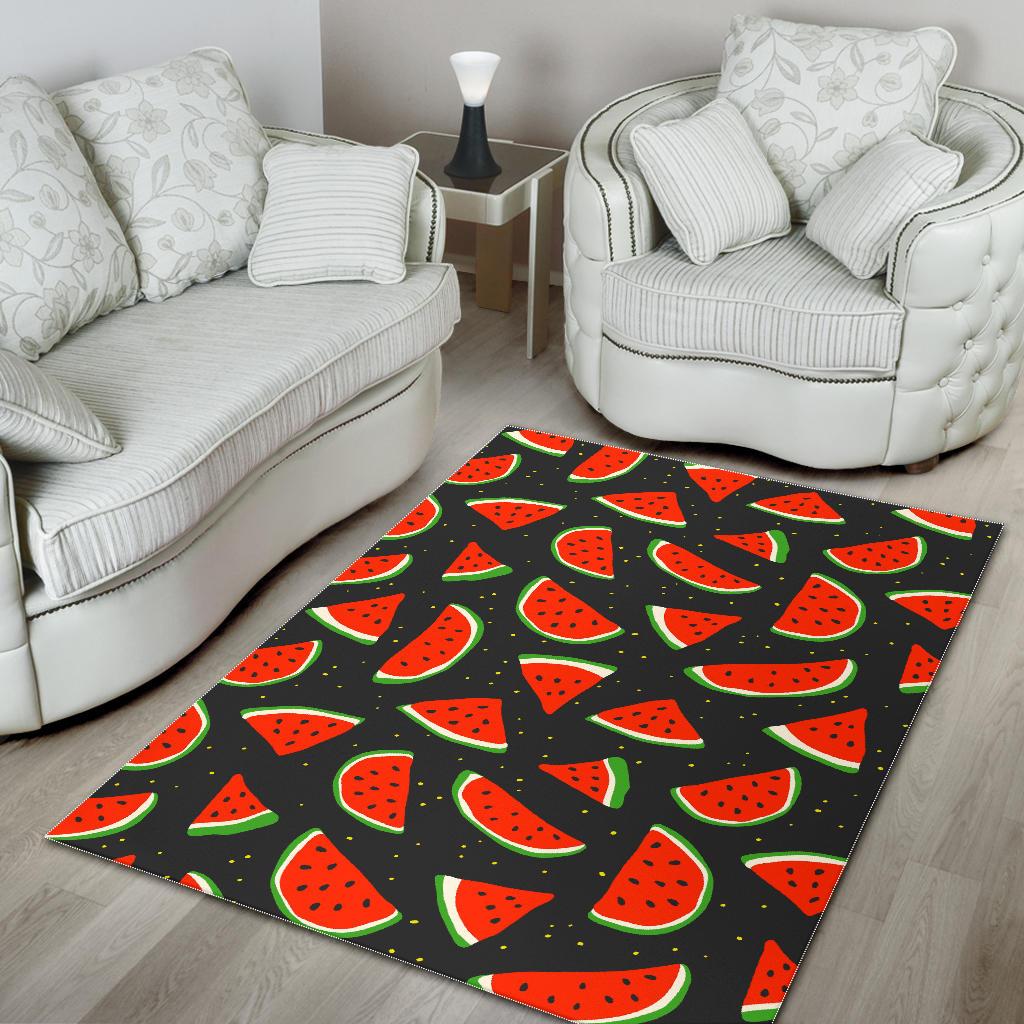 Black Cute Watermelon Pattern Print Area Rug GearFrost