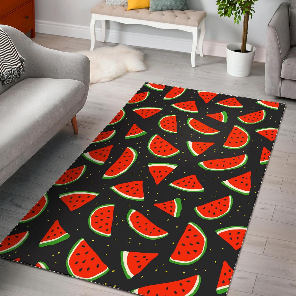 Black Cute Watermelon Pattern Print Area Rug GearFrost