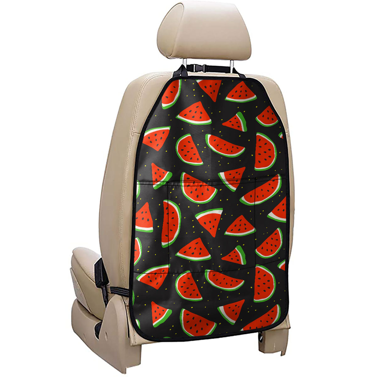 Black Cute Watermelon Pattern Print Car Seat Organizers