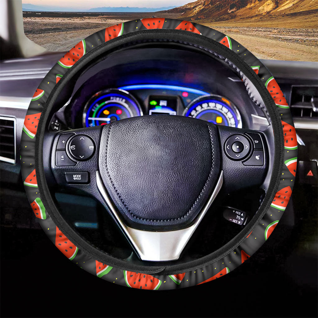 Black Cute Watermelon Pattern Print Car Steering Wheel Cover