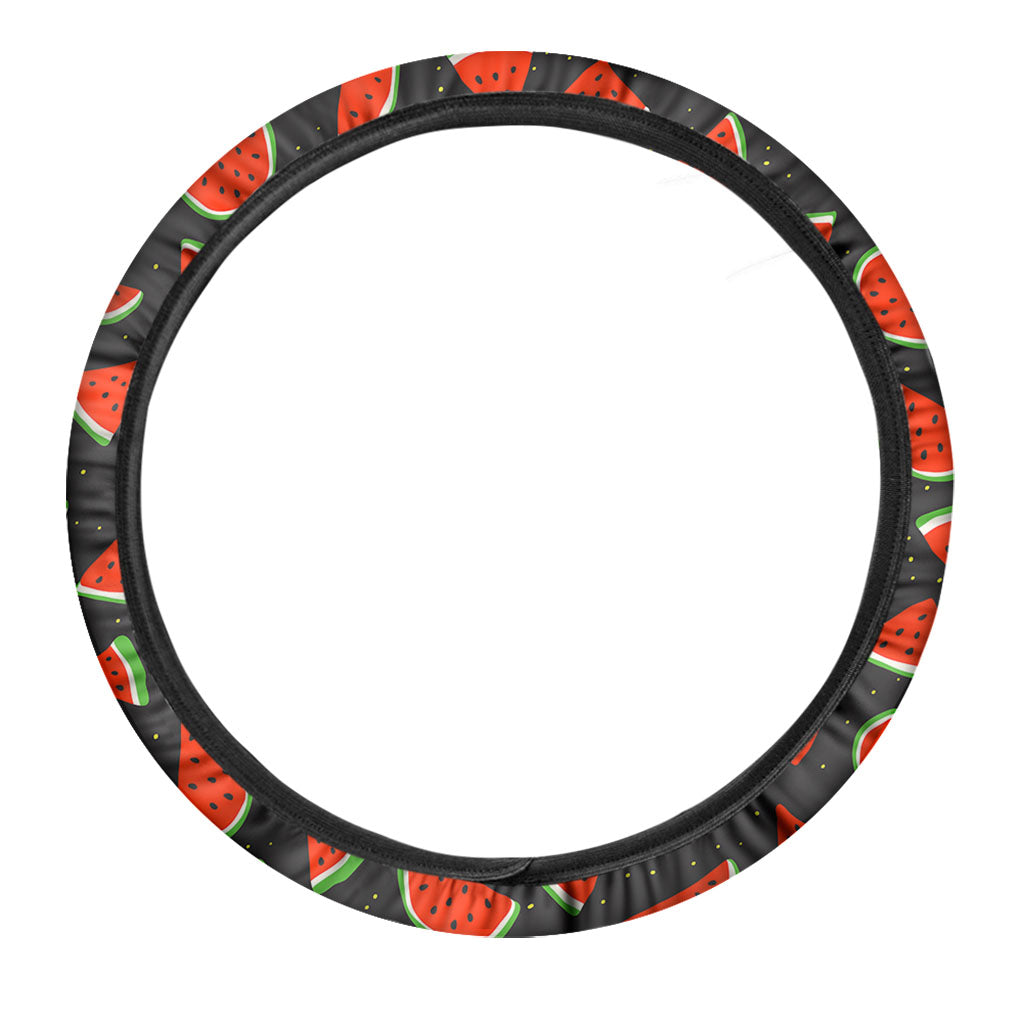 Black Cute Watermelon Pattern Print Car Steering Wheel Cover