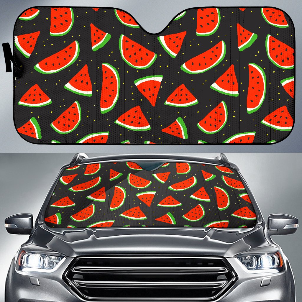 Black Cute Watermelon Pattern Print Car Sun Shade GearFrost