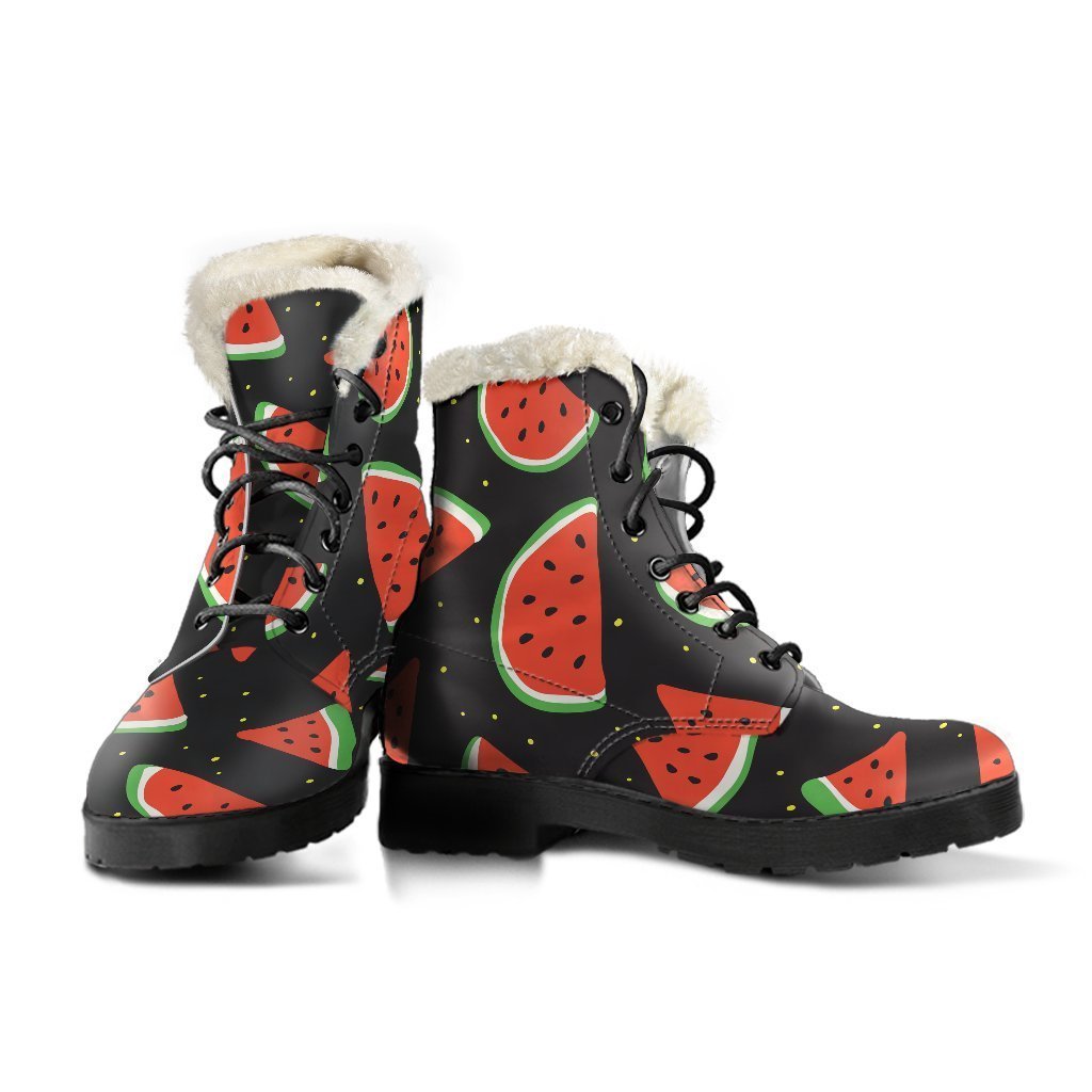 Black Cute Watermelon Pattern Print Comfy Boots GearFrost
