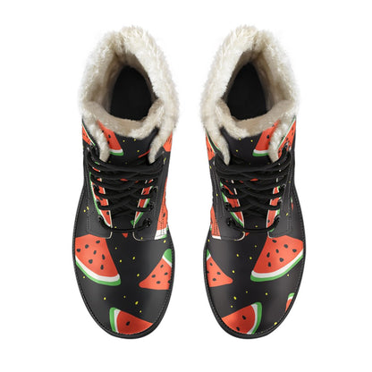 Black Cute Watermelon Pattern Print Comfy Boots GearFrost