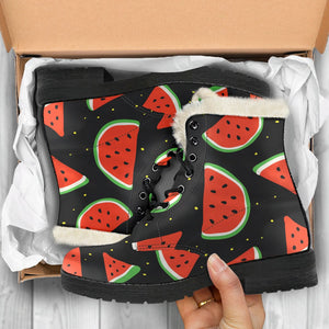 Black Cute Watermelon Pattern Print Comfy Boots GearFrost