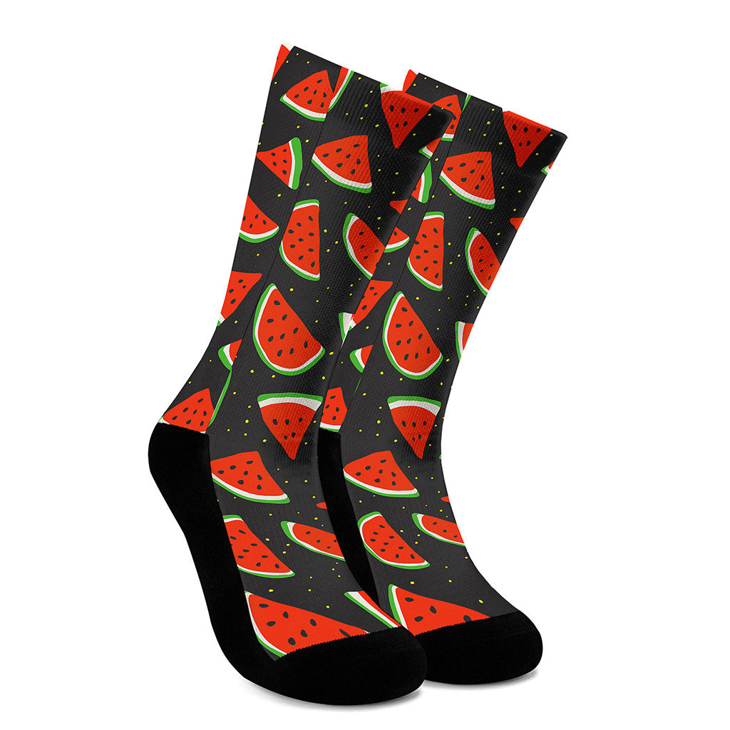 Black Cute Watermelon Pattern Print Crew Socks