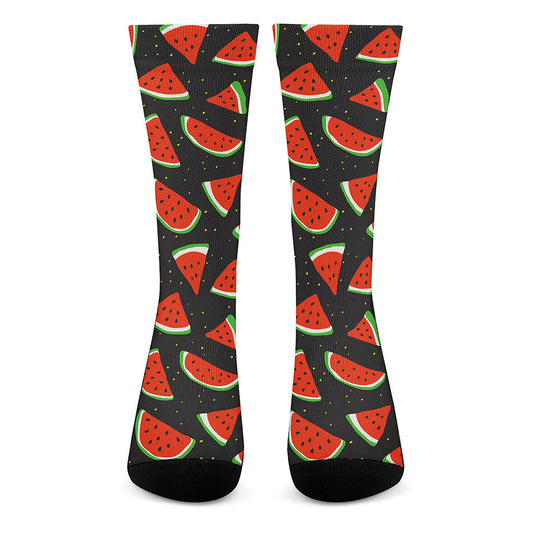 Black Cute Watermelon Pattern Print Crew Socks