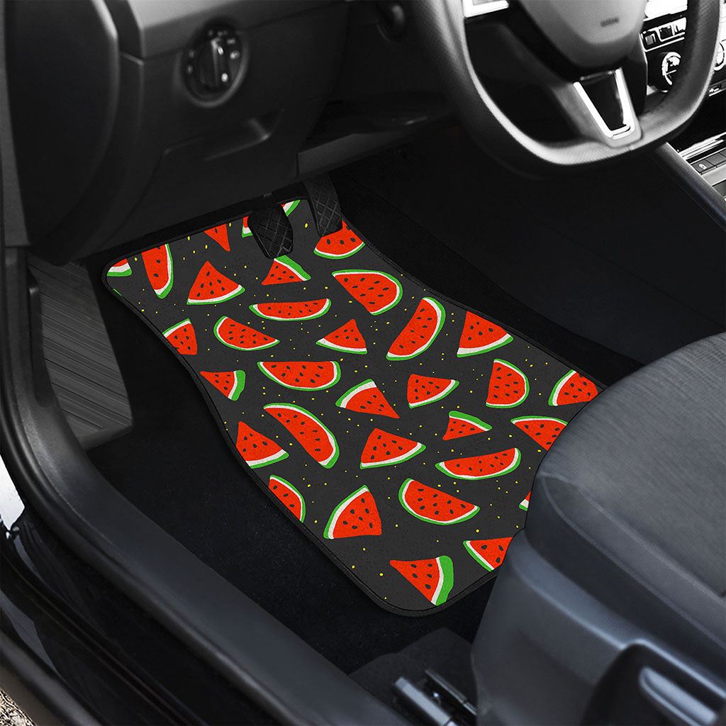 Black Cute Watermelon Pattern Print Front and Back Car Floor Mats