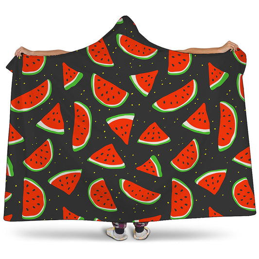 Black Cute Watermelon Pattern Print Hooded Blanket