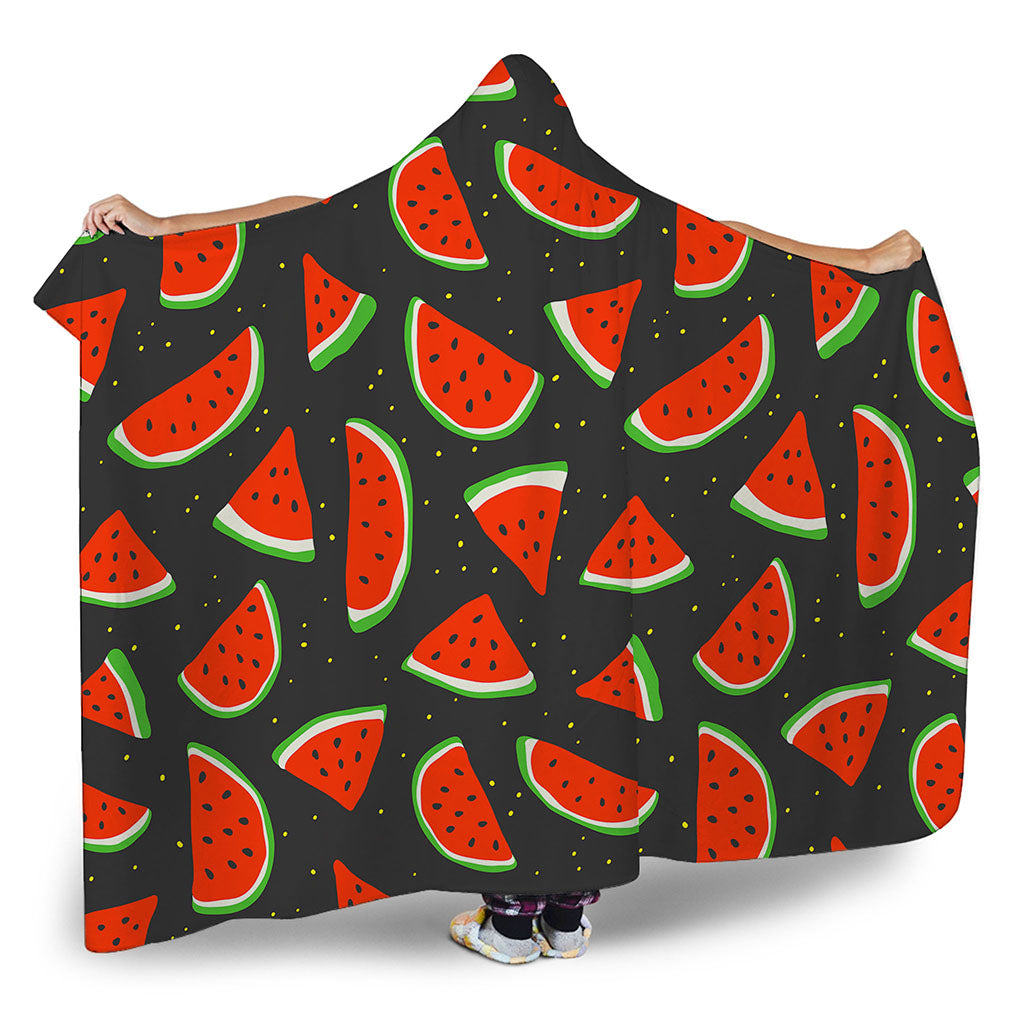 Black Cute Watermelon Pattern Print Hooded Blanket