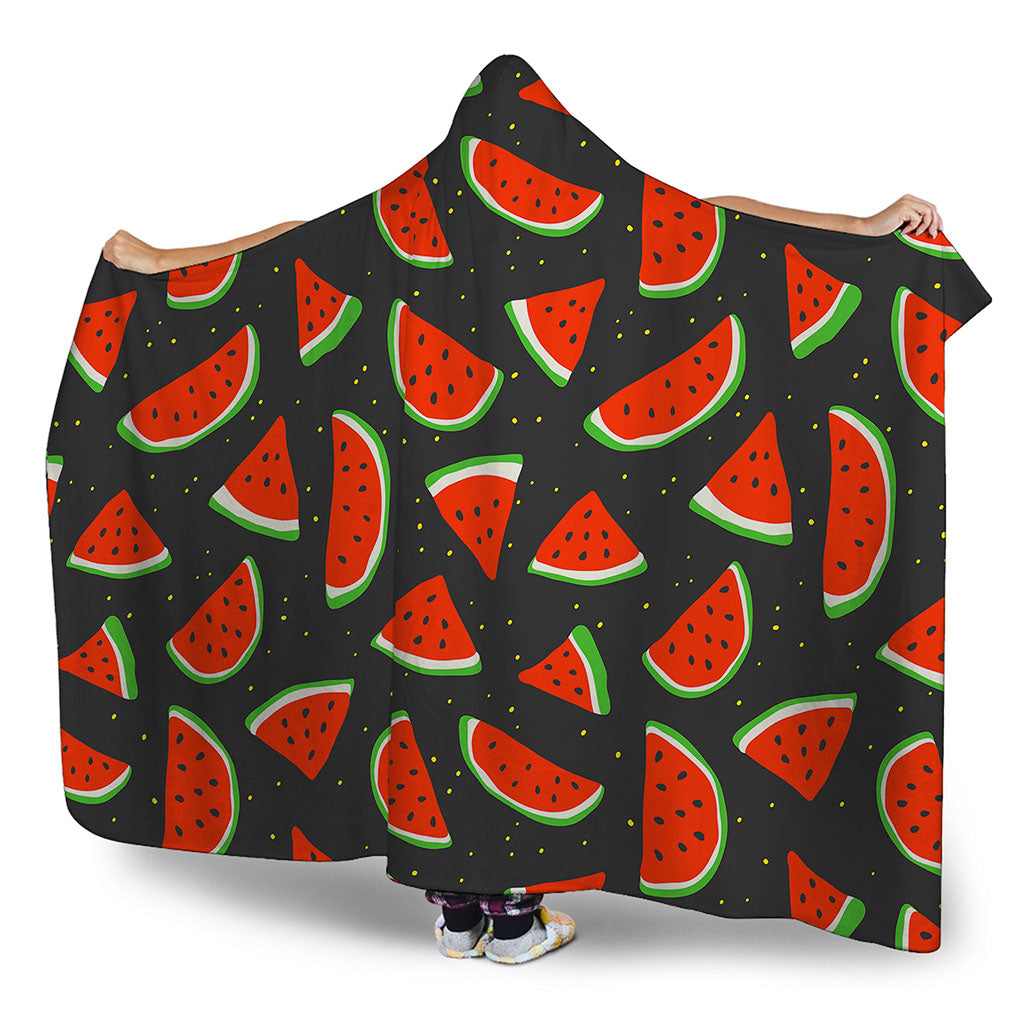 Black Cute Watermelon Pattern Print Hooded Blanket