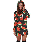 Black Cute Watermelon Pattern Print Hoodie Dress GearFrost