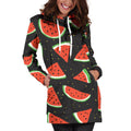 Black Cute Watermelon Pattern Print Pullover Hoodie Dress