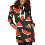 Black Cute Watermelon Pattern Print Hoodie Dress GearFrost