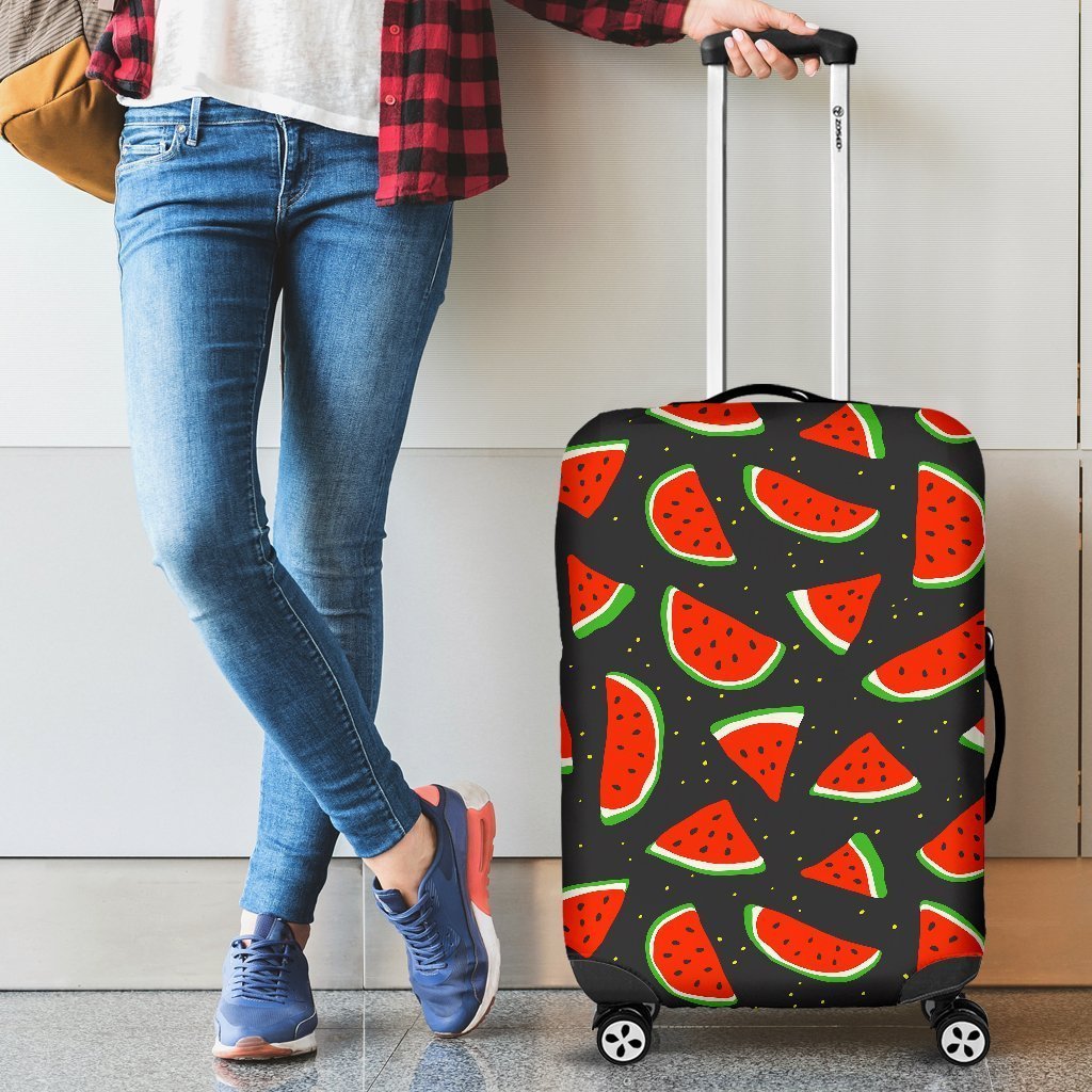 Black Cute Watermelon Pattern Print Luggage Cover GearFrost