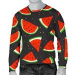 Black Cute Watermelon Pattern Print Men's Crewneck Sweatshirt GearFrost