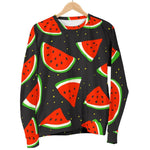 Black Cute Watermelon Pattern Print Men's Crewneck Sweatshirt GearFrost