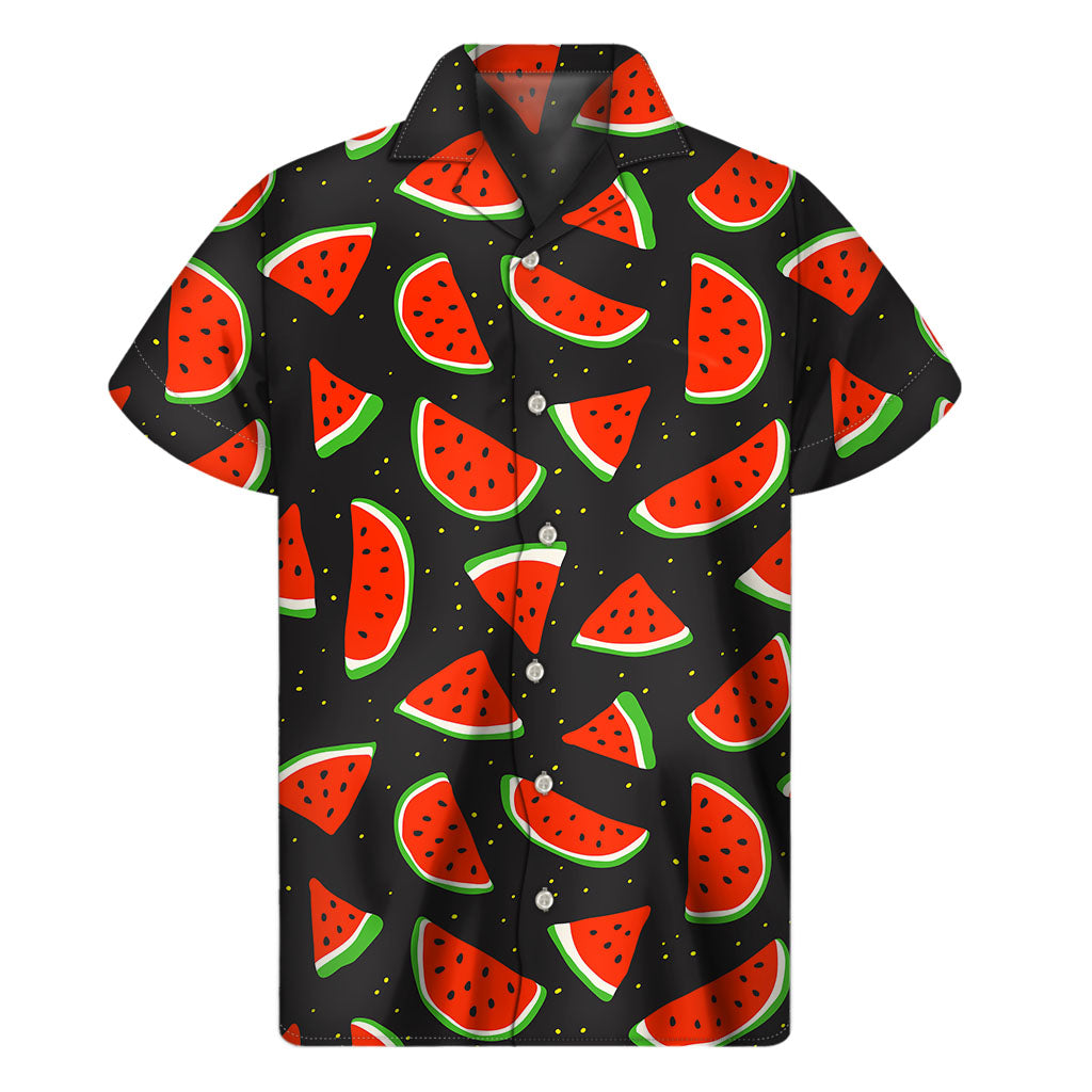 Black Cute Watermelon Pattern Print Men's Short Sleeve Shirt